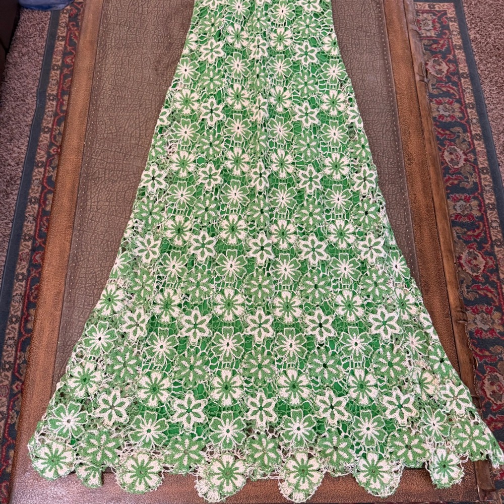 $885 Stella Pardo Paris Organic Cotton Floral Crochet Maxi Dress Green White S - Picture 5 of 15
